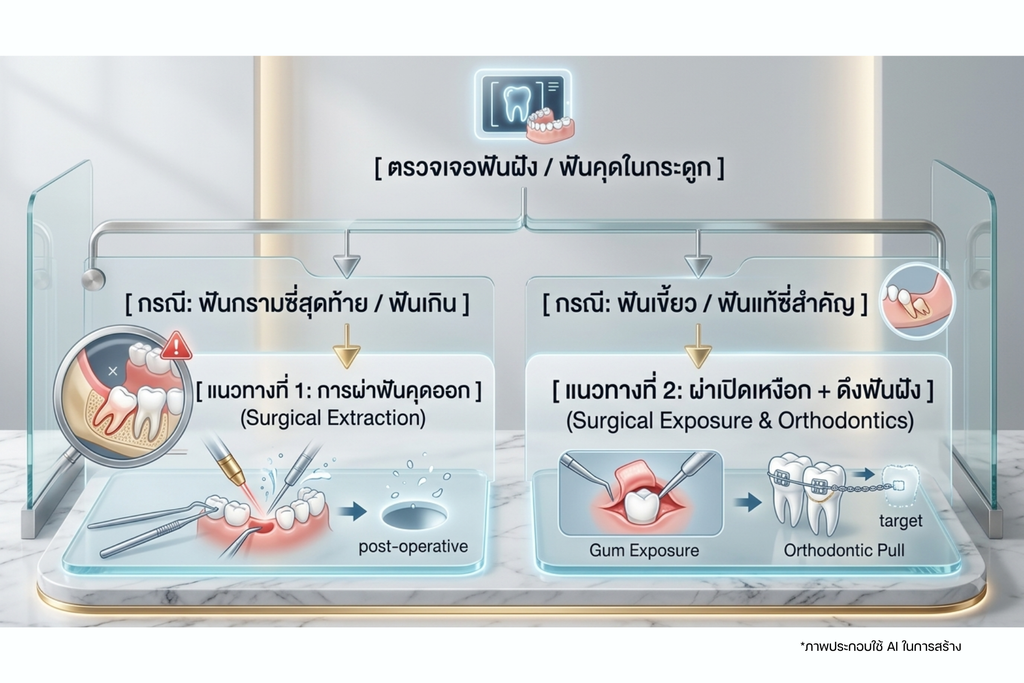 ฟันคุดในกระดูก แต่ไม่ปวด ปล่อยไว้ได้ไหม? เจาะลึกสาเหตุ ภัยเงียบ พร้อมวิธีดูแลตัวเองหลังผ่า ที่ The Fun Room ลาดกระบัง